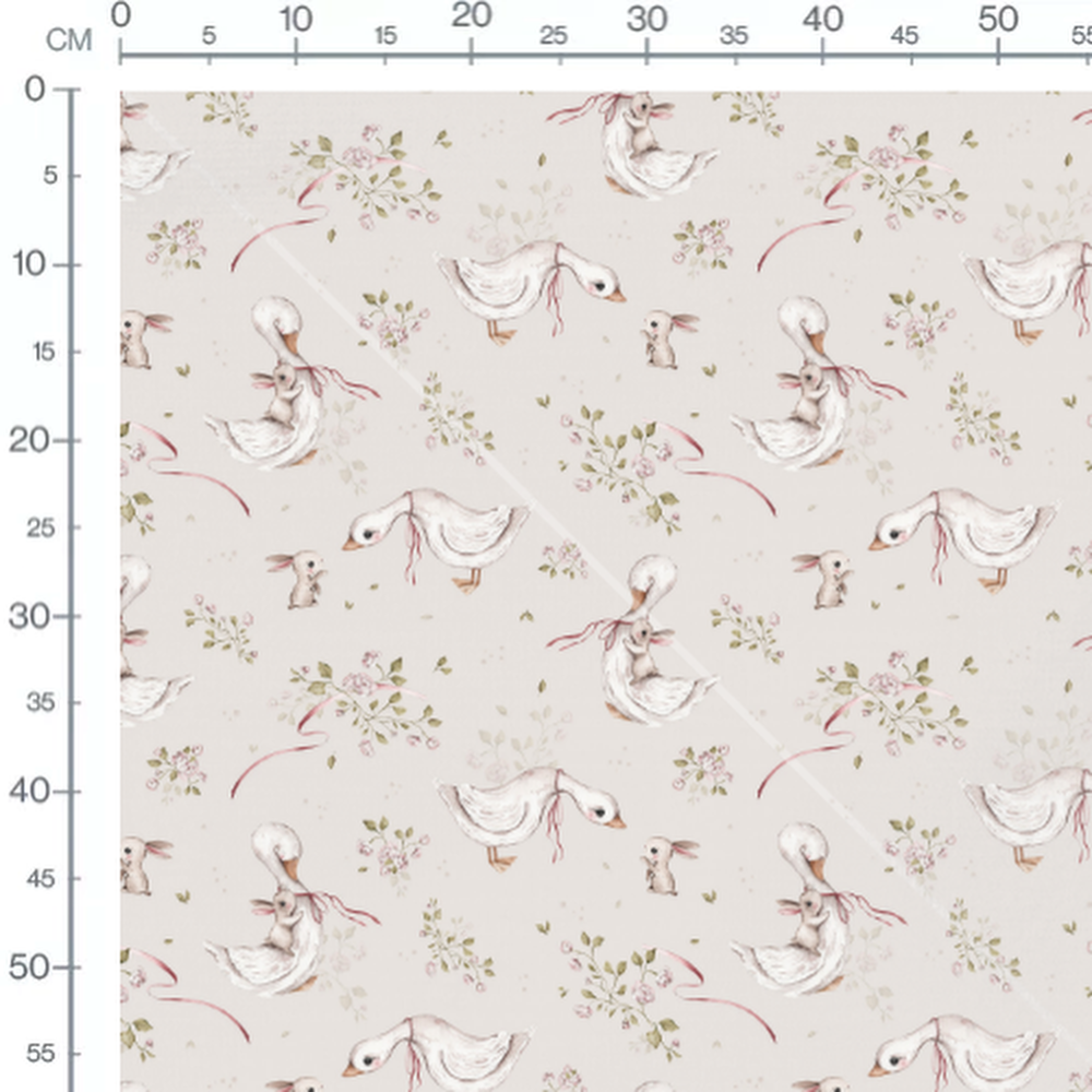 Tissu - Fleurs et lapins sur beige