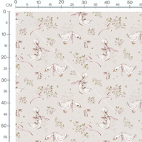 Tissu - Fleurs et lapins sur beige