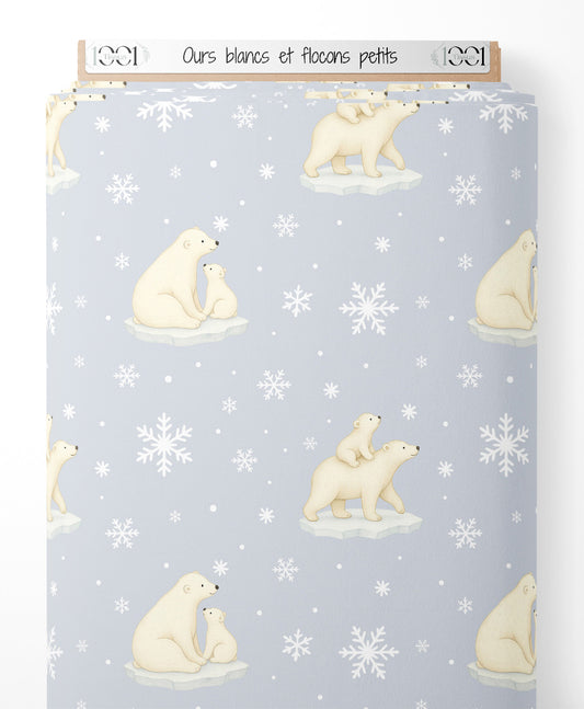 Tissu - Ours blancs et flocons petits