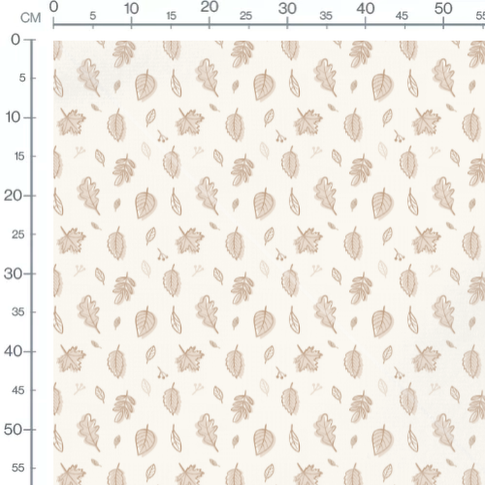 Tissu - Feuilles beiges sur fond crème