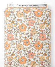 Tissu - Fleurs orange et rose variées