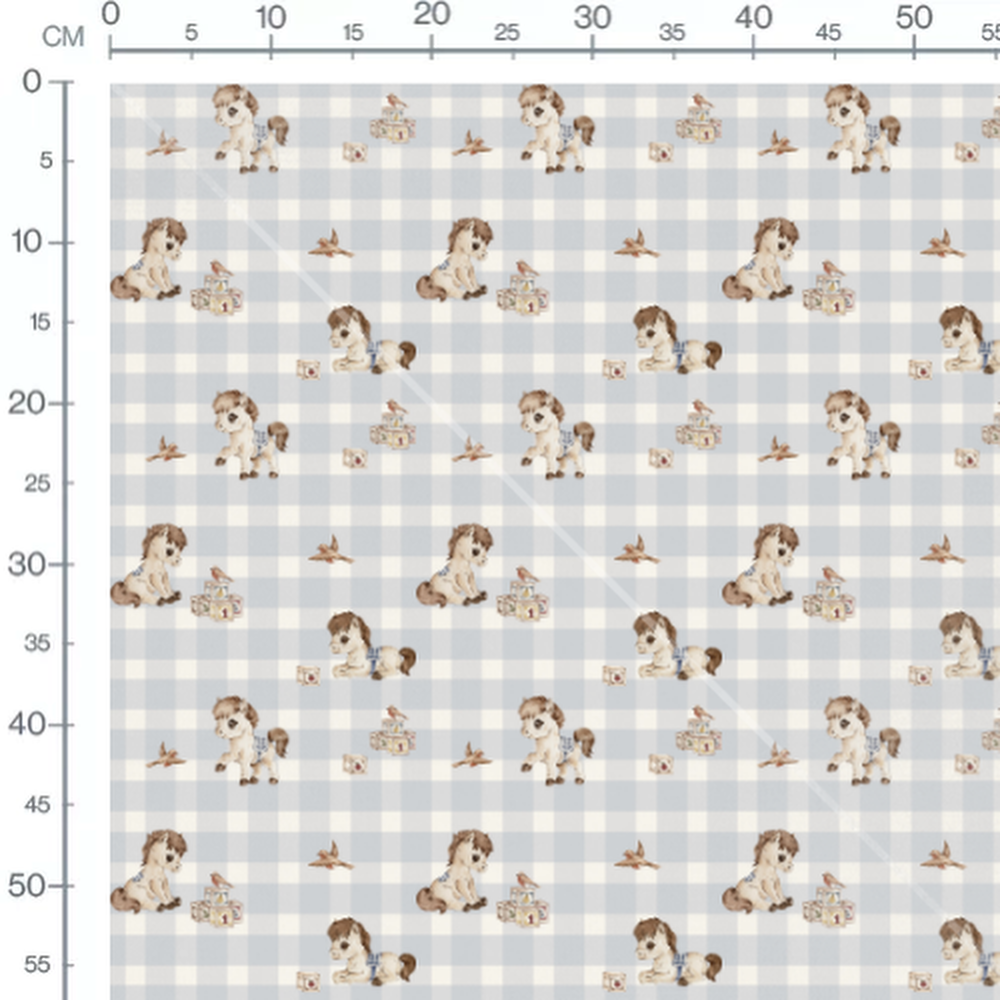 Tissu - Poneys bruns et cubes colorés