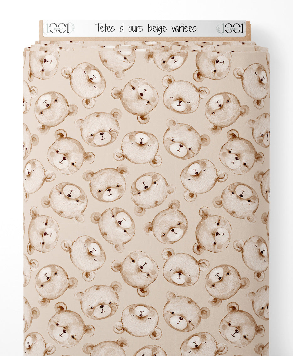 Tissu - Têtes d'ours beige variées