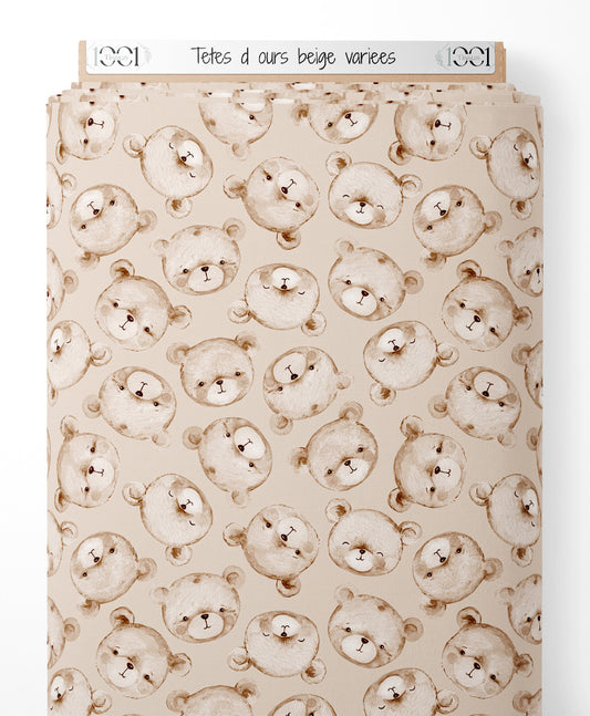 Tissu - Têtes d'ours beige variées