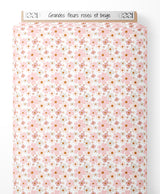 Tissu - Grandes fleurs roses et beige