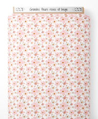 Tissu - Grandes fleurs roses et beige