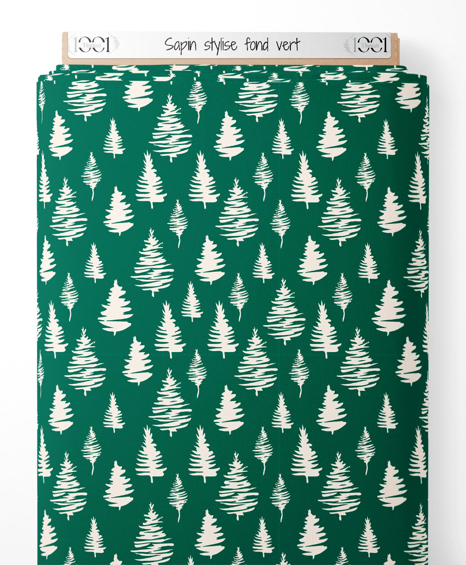Tissu - Sapin stylisé fond vert
