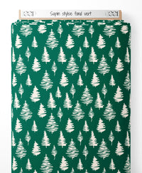 Tissu - Sapin stylisé fond vert