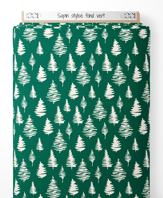 Tissu - Sapin stylisé fond vert