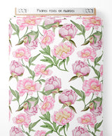 Tissu - Pivoines roses en nuances