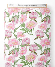 Tissu - Pivoines roses en nuances