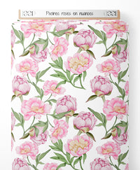 Tissu - Pivoines roses en nuances