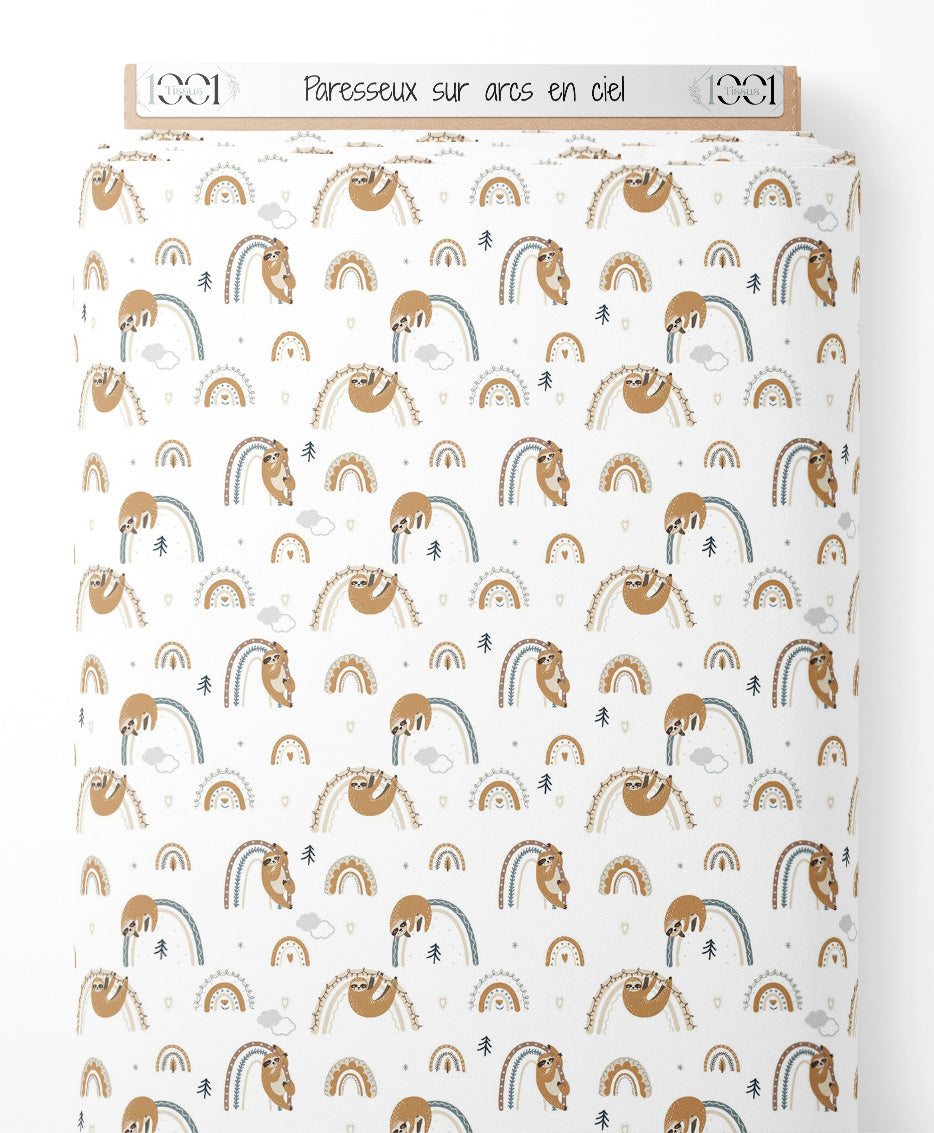 Tissu - Paresseux sur arcs-en-ciel
