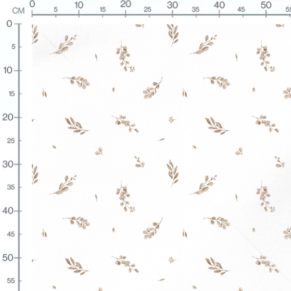 Tissu - Brindilles beige sur blanc