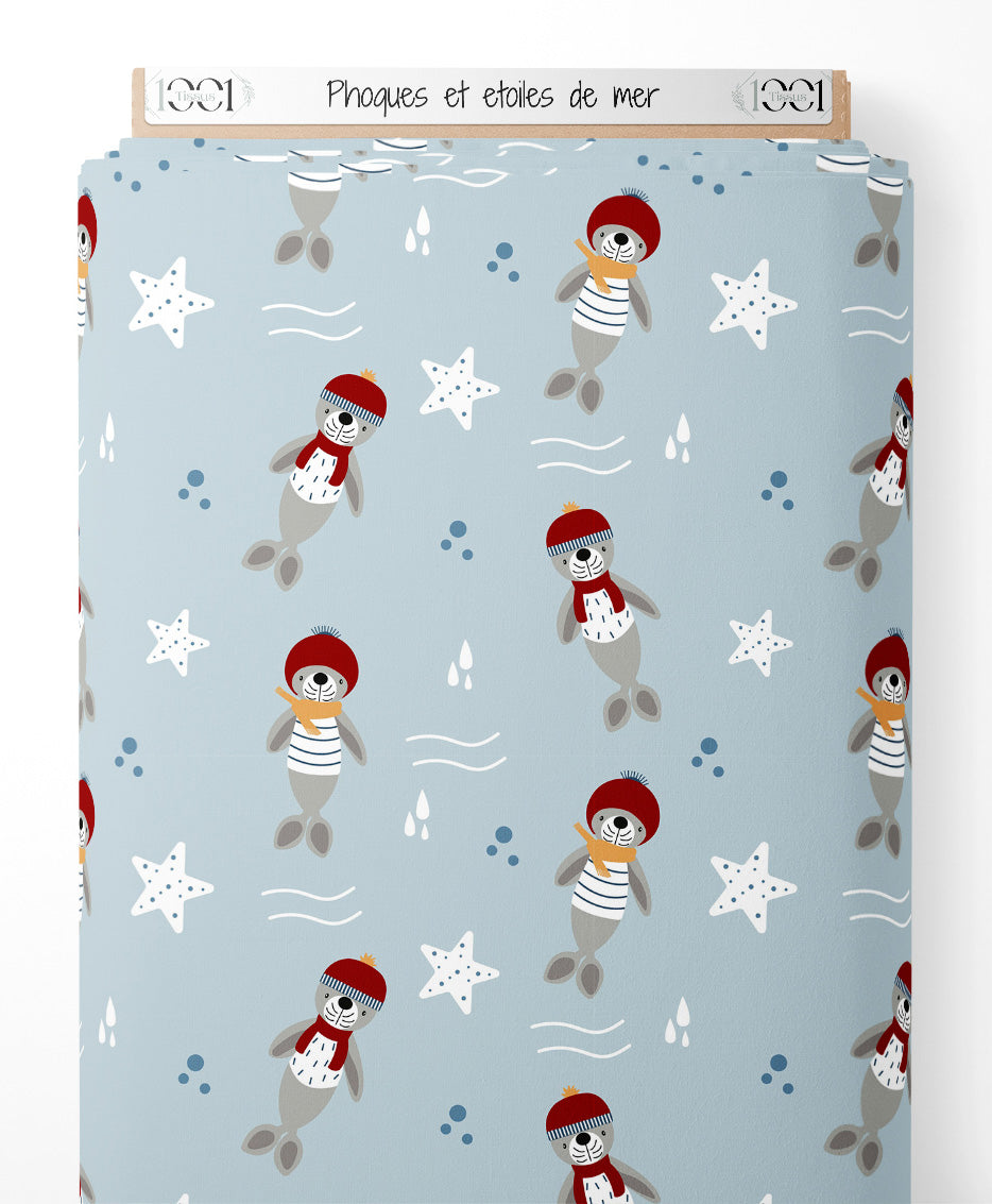 Tissu - Phoques et étoiles de mer
