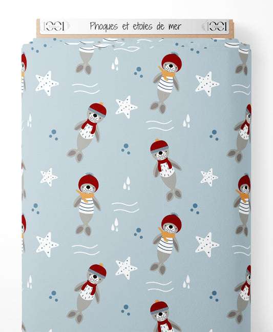 Tissu - Phoques et étoiles de mer