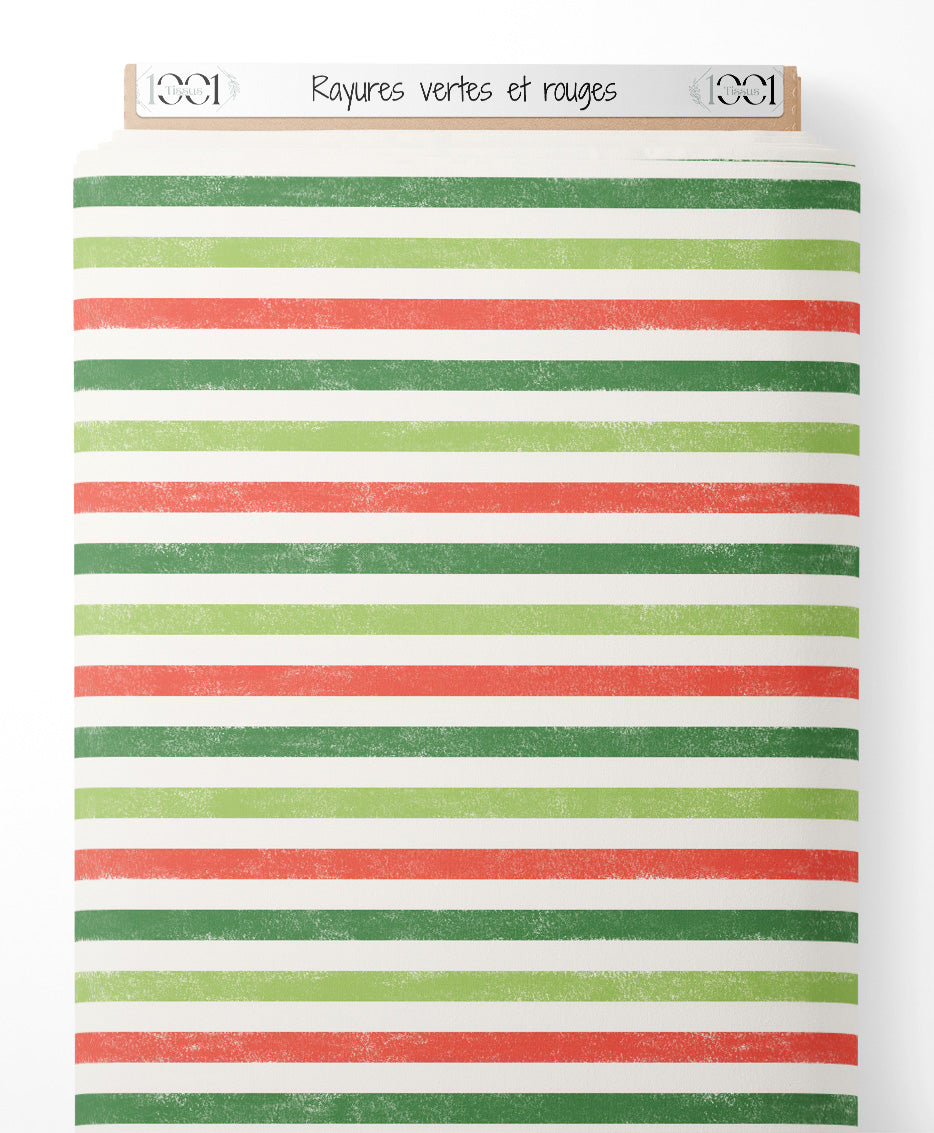 Tissu - Rayures vertes et rouges