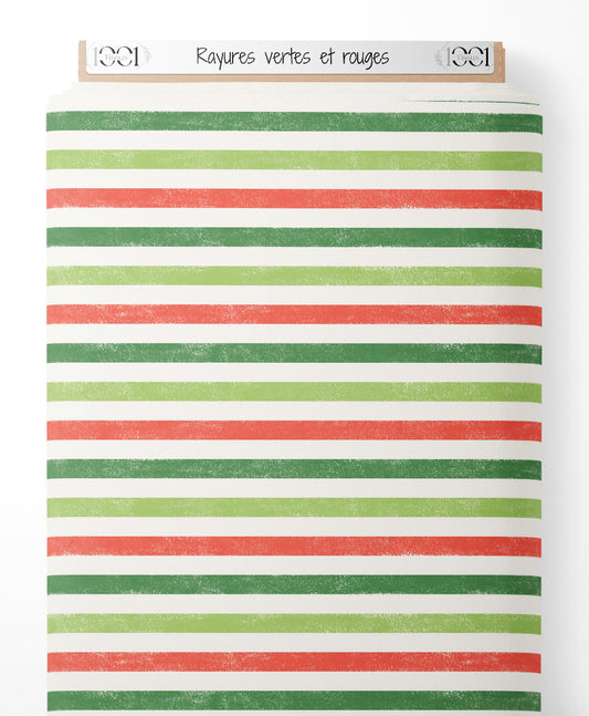 Tissu - Rayures vertes et rouges