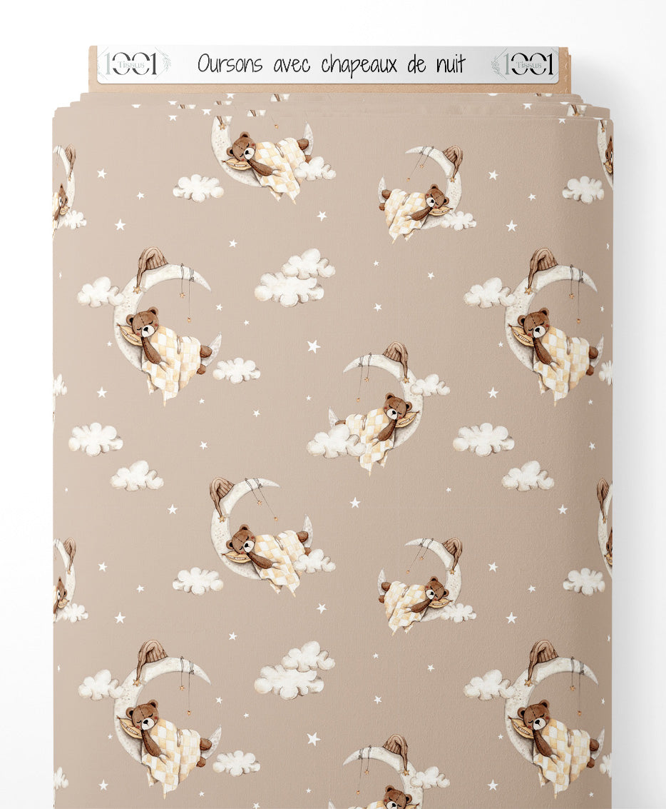 Tissu - Oursons avec chapeaux de nuit