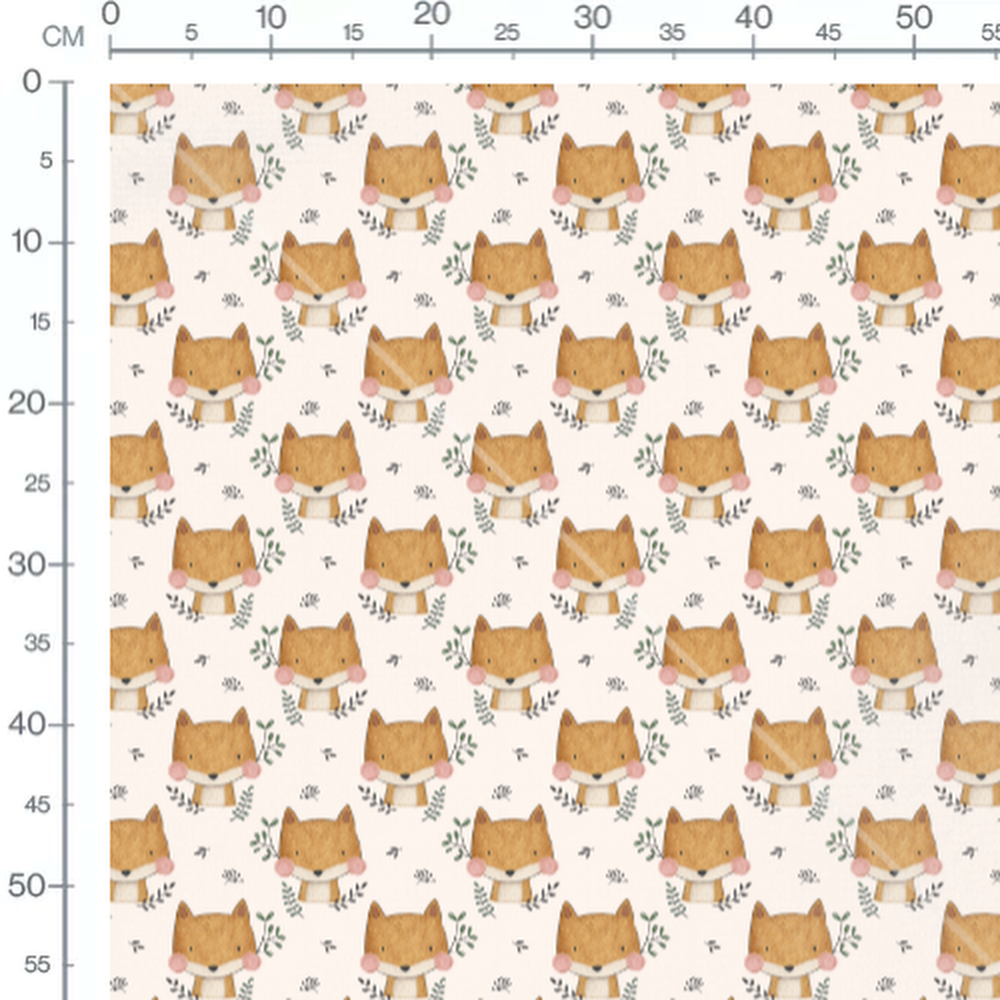 Tissu - Renards et feuillages dessinés