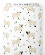 Tissu - Moutons noirs et feuillage vert