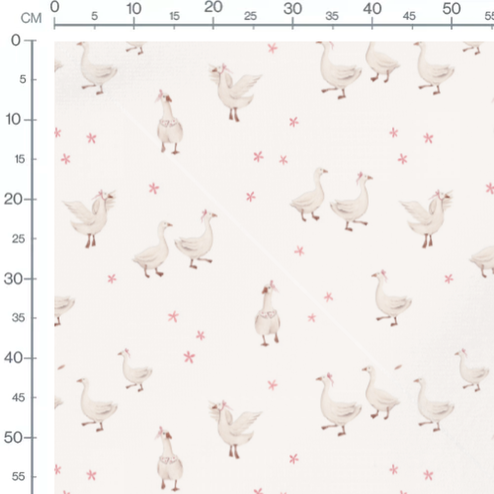 Tissu - Oies et fleurs roses