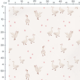Tissu - Oies et fleurs roses