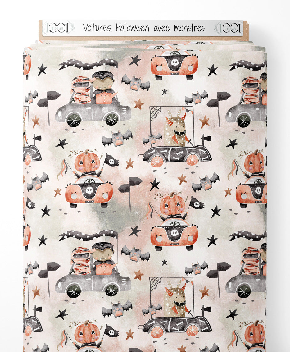 Tissu - Voitures Halloween avec monstres