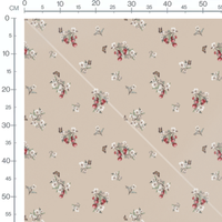 Tissu - Fleurs et cerises sur beige