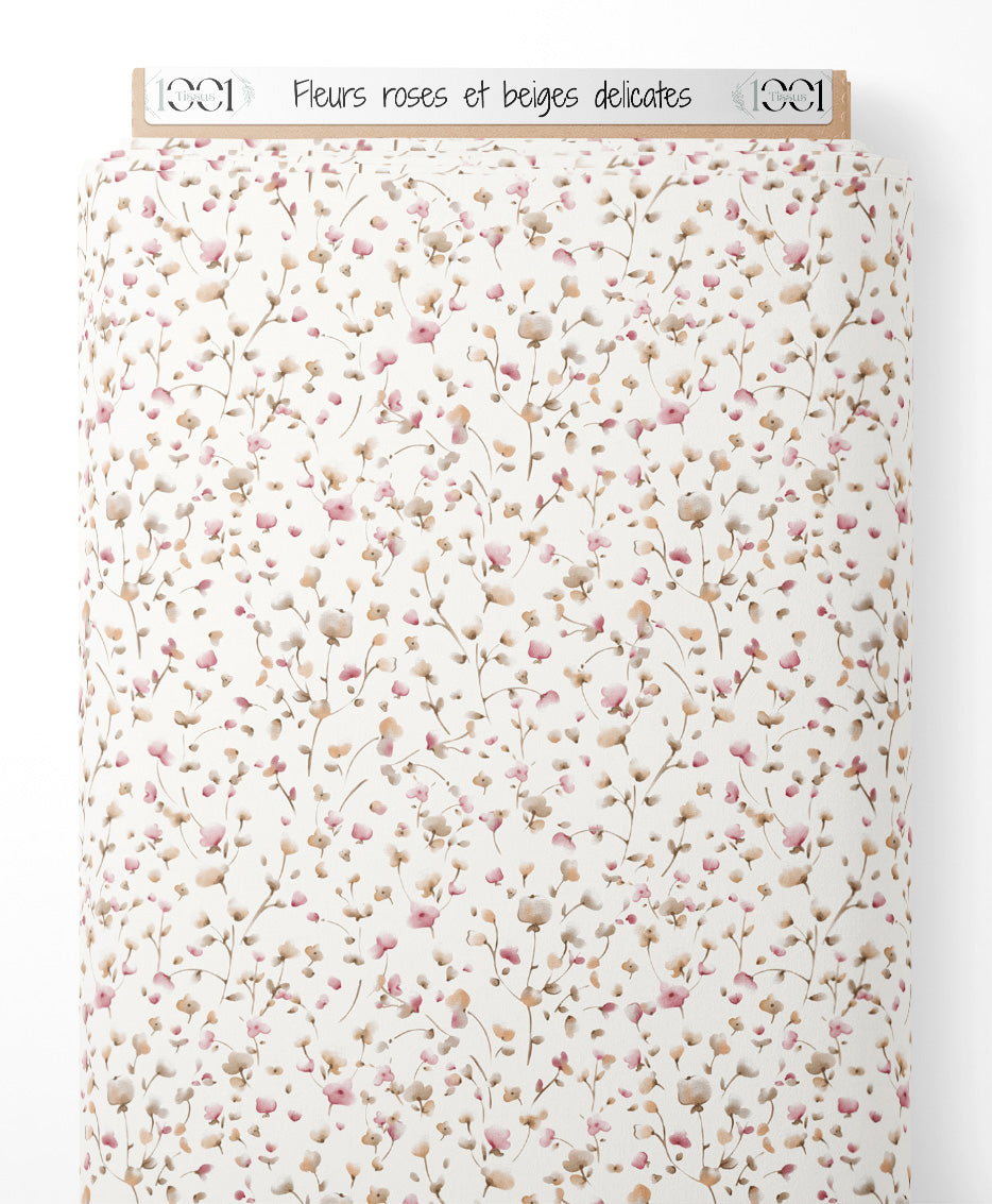 Tissu - Fleurs roses et beiges délicates