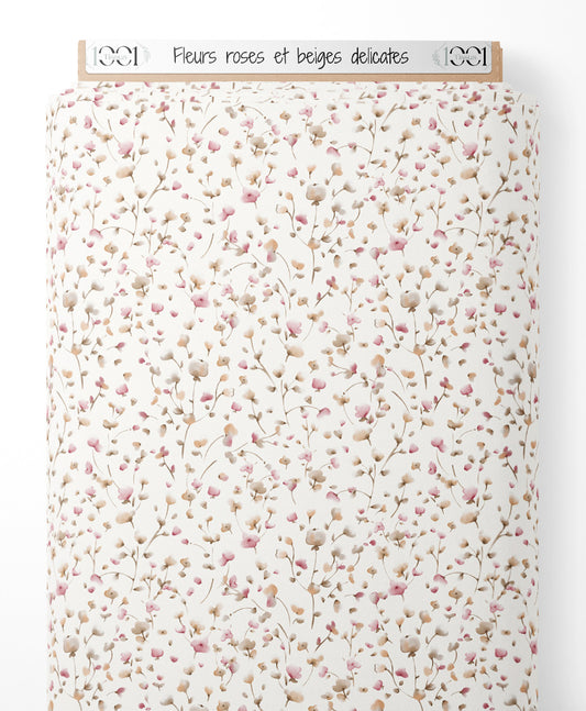 Tissu - Fleurs roses et beiges délicates