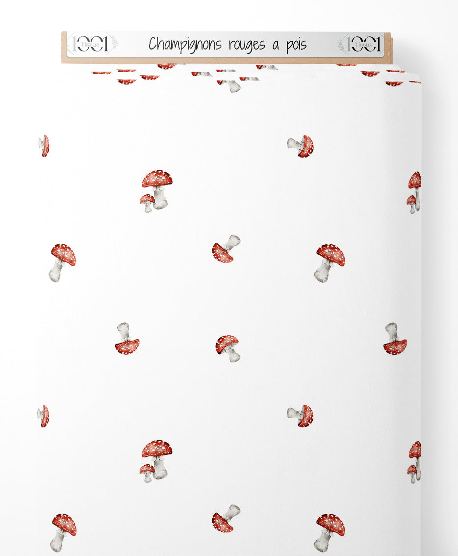 Tissu - Champignons rouges à pois