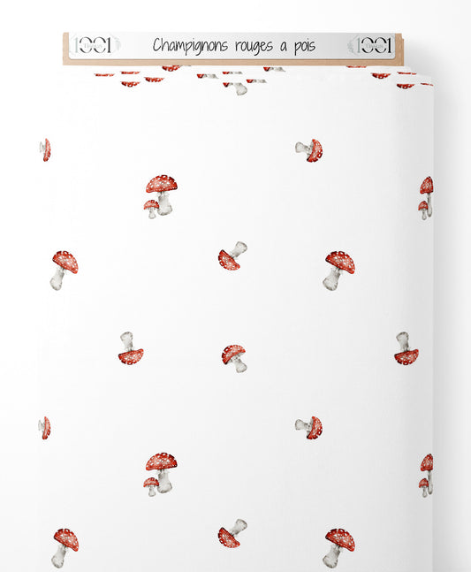 Tissu - Champignons rouges à pois