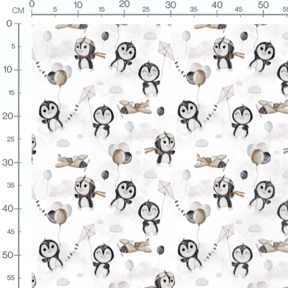 Tissu - Pingouins avec ballons et
