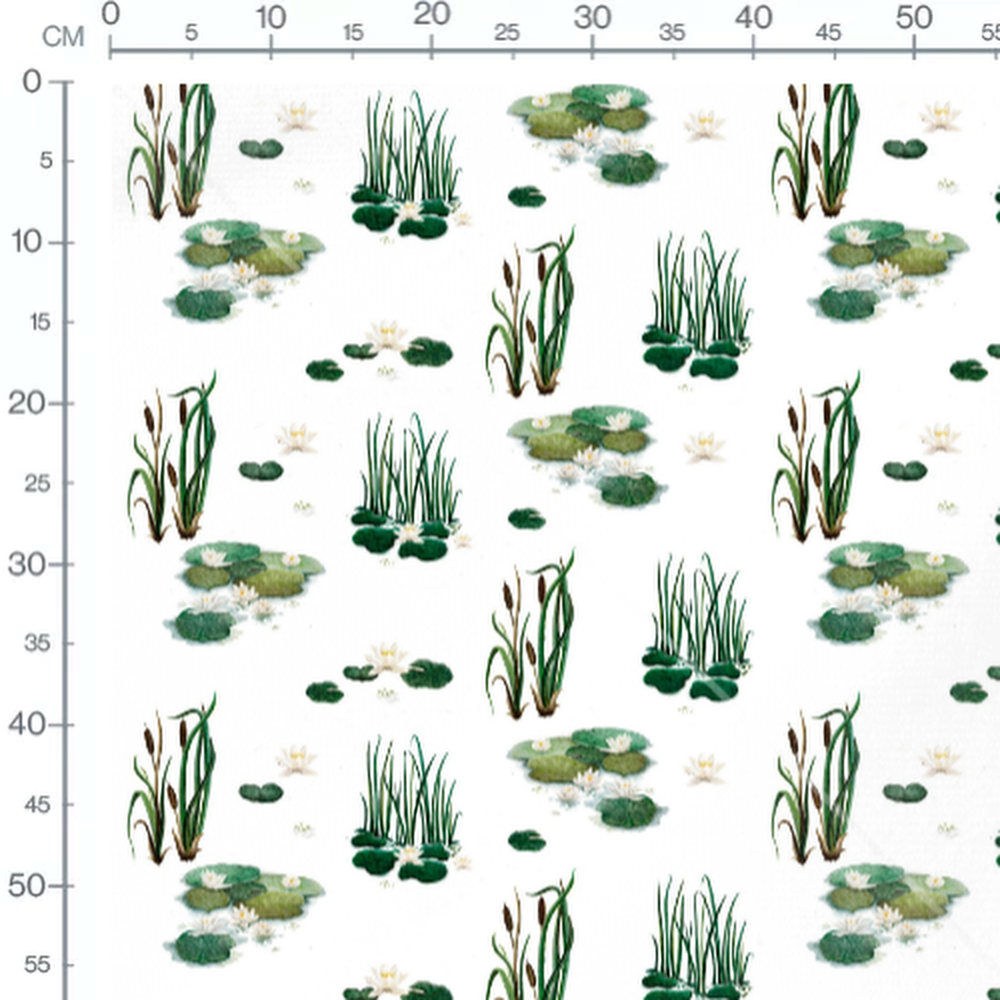 Tissu - Nénuphars et roseaux aquatiques