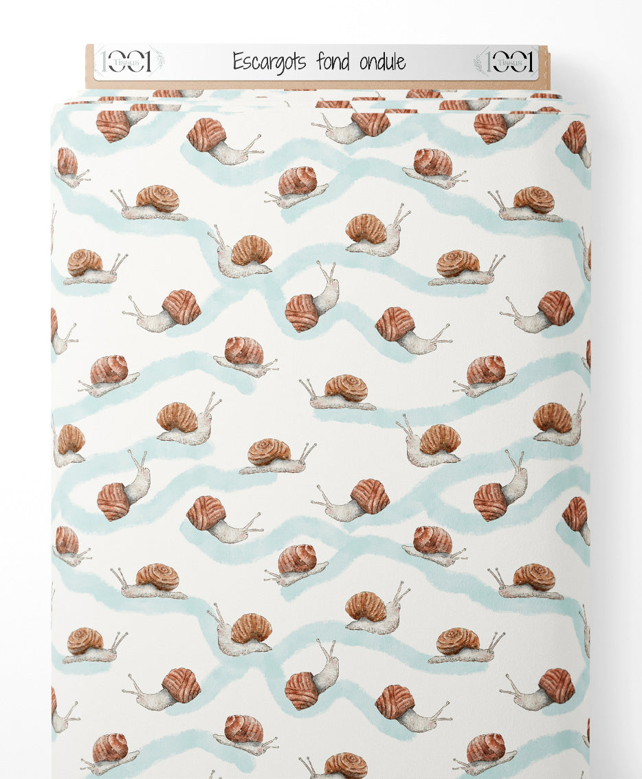 Tissu - Escargots sur fond ondulé