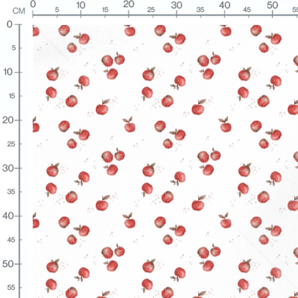 Tissu - Pommes rouges et feuilles claires