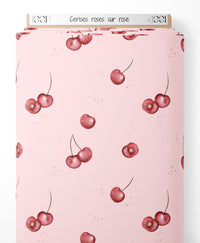 Tissu - Cerises roses sur rose