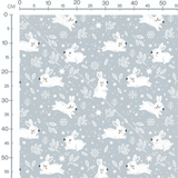 Tissu - Lapins et feuillages blancs