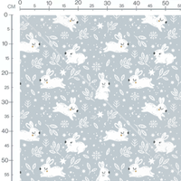 Tissu - Lapins et feuillages blancs