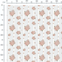 Tissu - Fleurs roses sur rayures bleues