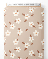 Tissu - Fleurs blanches et centre orange