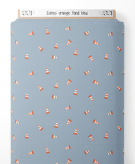 Tissu - Cônes orange sur fond bleu