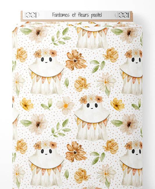 Tissu - Fantômes et fleurs pastel