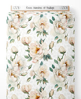 Tissu - Roses blanches et feuillage