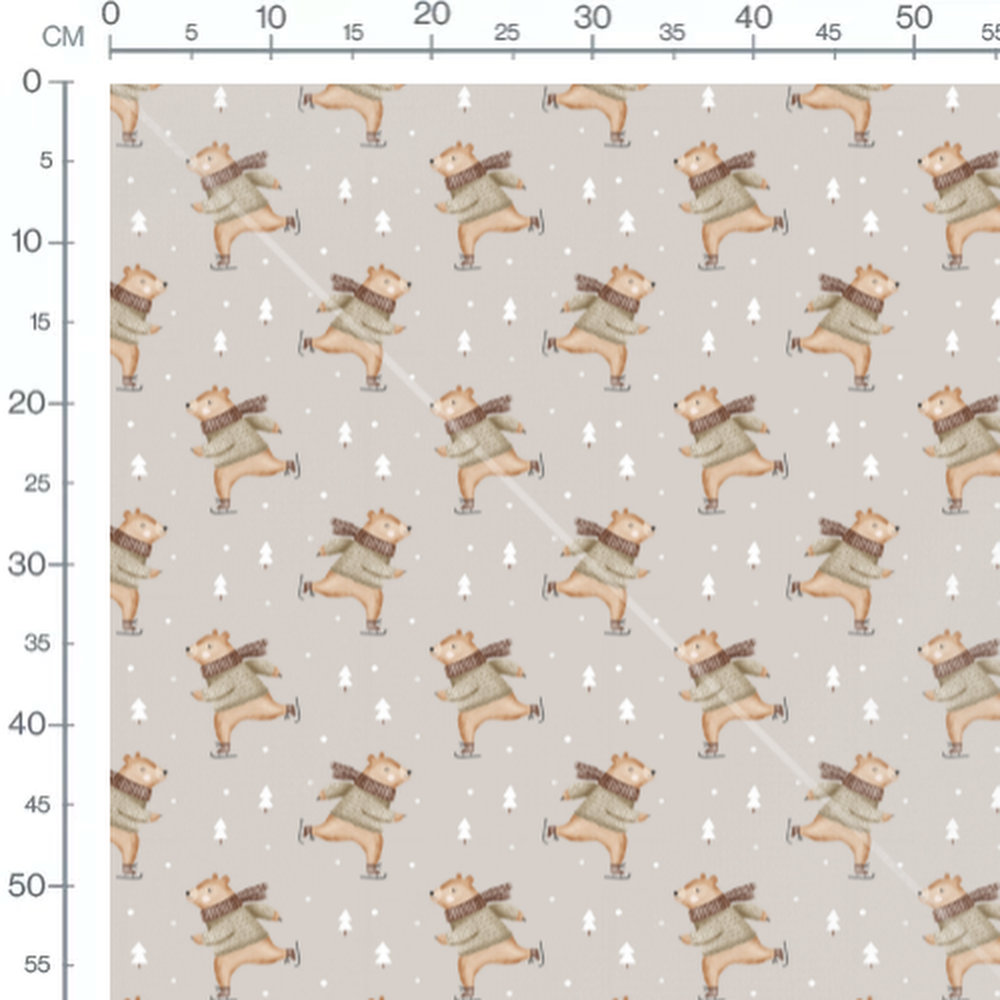 Tissu - Ours patineurs sur fond beige