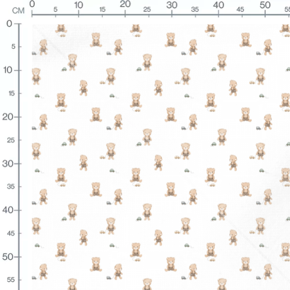 Tissu - Oursons et voitures sur blanc