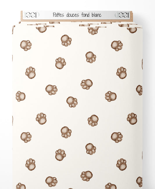 Tissu - Pattes douces sur fond blanc