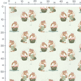Tissu - Lapins fleuris sur fond vert