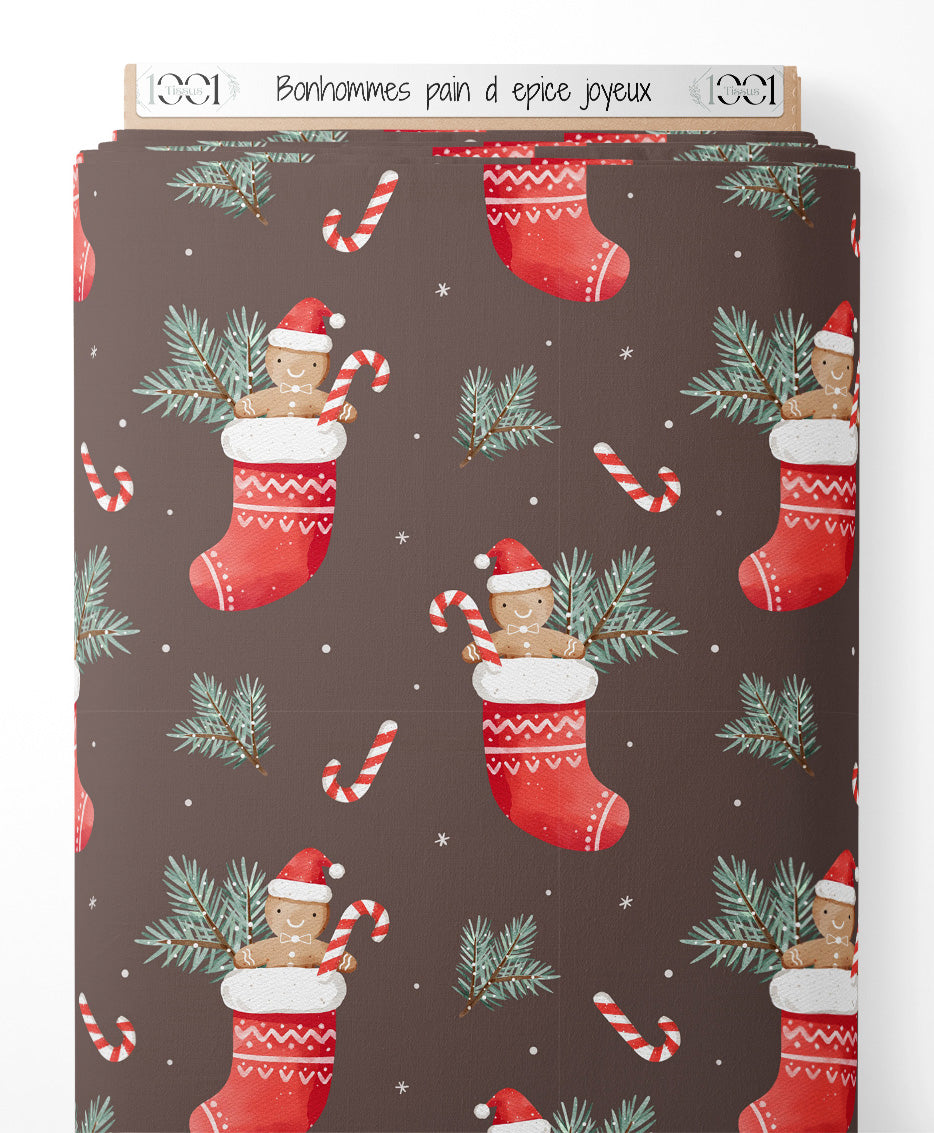 Tissu - Bonhommes pain d'épice joyeux